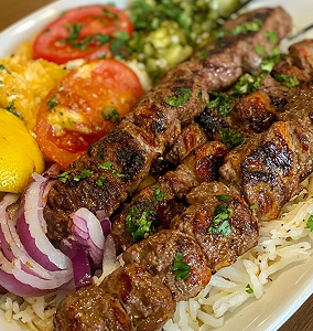 Soltani Kabob – 1 Skewer Chicken Barg & 1 Skewer Beef Koobideh