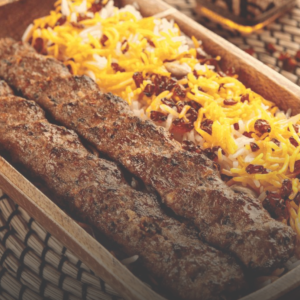 Soltani Kabob – 1 Chicken Kabob (Barg) & 1 Beef Koobideh Kabob